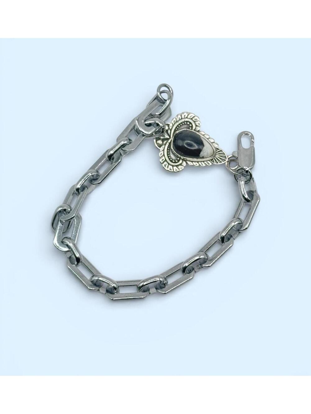 Natural White Buffalo Link Bracelet | Sterling Silver .925 | 6” | Retail $289